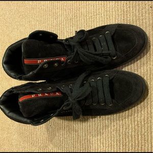 Prada black suede sneakers